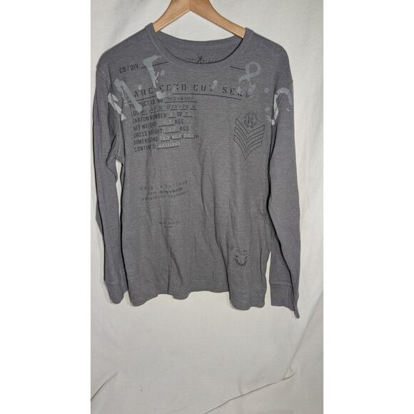 Marc Ecko Cut & Sew Mens Long Sleeve Waffle Shirt Sz Large Graphic Gray - Picture 1 of 5